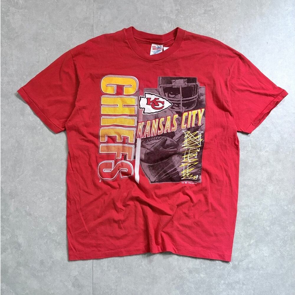 90s Vintage Kansas City Chiefs Big Print Red T-Shirt -XL